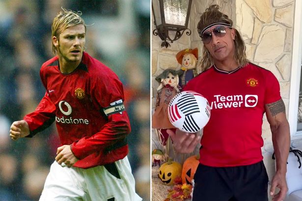 The Rock transforms into David Beckham at Halloween but fans unimpressed by Man Utd error