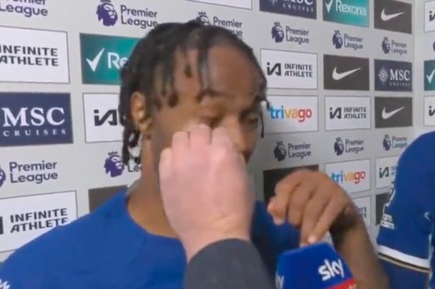 Raheem Sterling fumes as Sky Sports reporter tries to get dirt out of Chelsea star’s eye