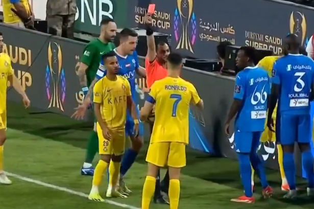 Cristiano Ronaldo sent off for elbowing rival before raising fist behind referee
