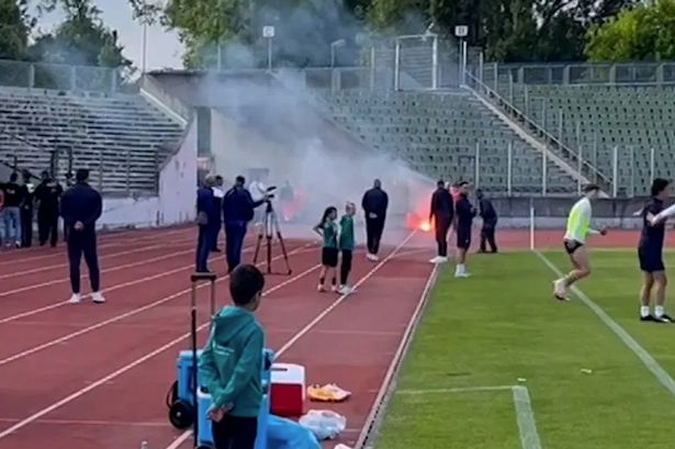 Pyro-wielding Serbian fans clash with German police during Euro 2024 open training session
