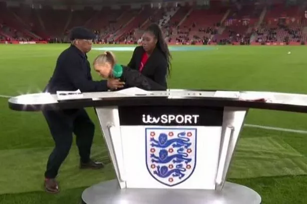 All we know as Laura Woods collapses live on air and is grabbed by Ian Wright